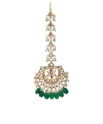 Emerald Kundan Teeka With Earrings 2