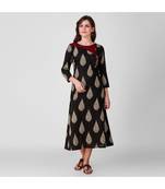 Black Kalamkari Cotton Dress with Top Stitch Detail