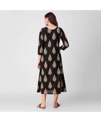 Black Kalamkari Cotton Dress with Top Stitch Detail 3