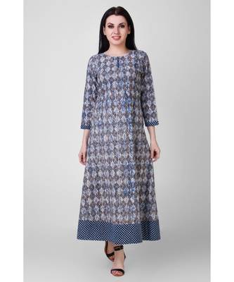 Indigo Dabu-printed Cotton Dress 1