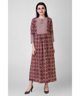 Rust Dabu-Printed Cotton Dress 1