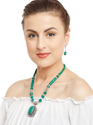 Green Plain Casual Necklace Sets 1