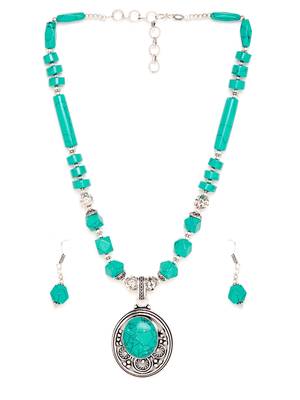 Green Plain Casual Necklace Sets 3