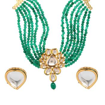 Green Plain Casual Necklace Sets 1