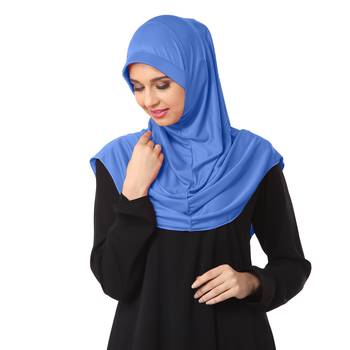 Blue Plain Poly Cotton Hijab 1