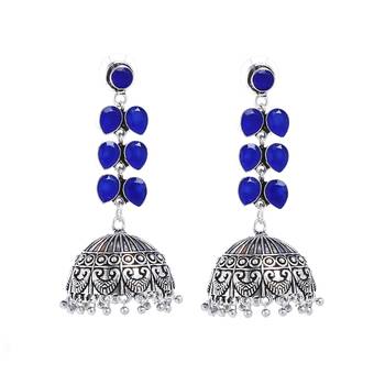 Blue Casual Plain Danglers Drops 5