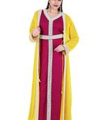 Magenta And Yellow Georgette Islamic Kaftan With Zari And Stone Work