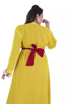 Magenta And Yellow Georgette Islamic Kaftan With Zari And Stone Work