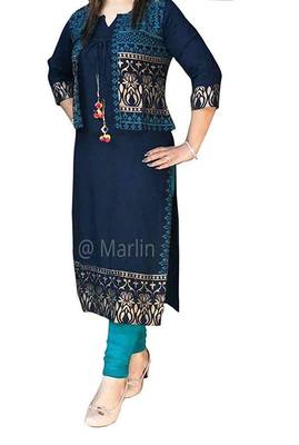 Blue printed rayon long-kurtis 1