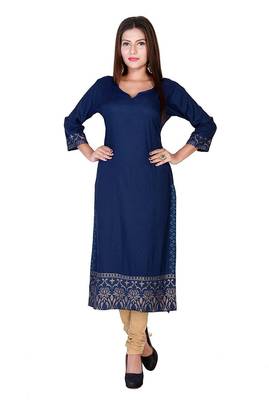 Blue printed rayon long-kurtis 2