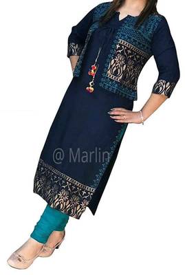 Blue printed rayon long-kurtis 3