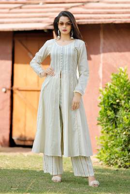 White printed cotton  long-kurtis 1