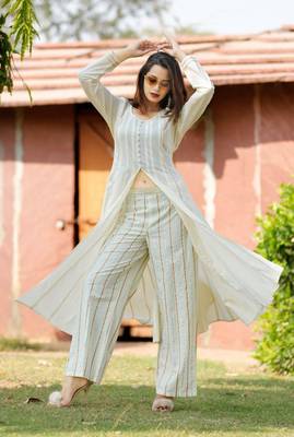 White printed cotton  long-kurtis 2