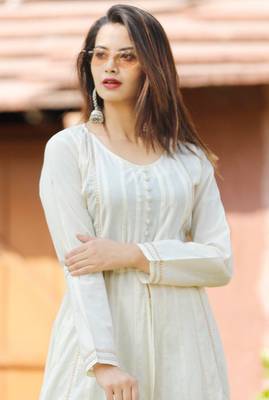 White printed cotton  long-kurtis 3