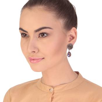 Purple Casual Plain Danglers Drops 2