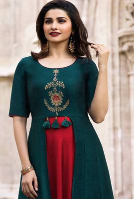 Blue Plain Jacquard stitched kurtis 2
