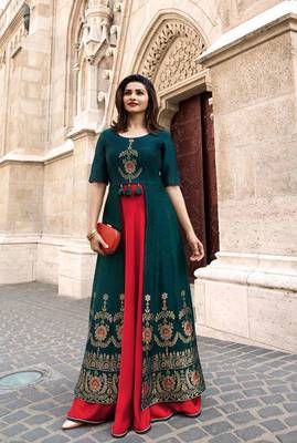 Blue Plain Jacquard stitched kurtis 3