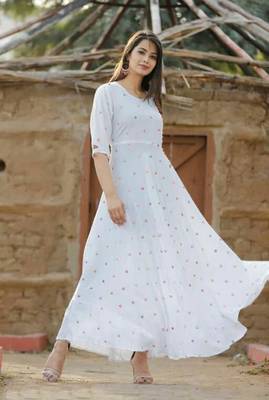White Embroidered Rayon stitched kurtis 1