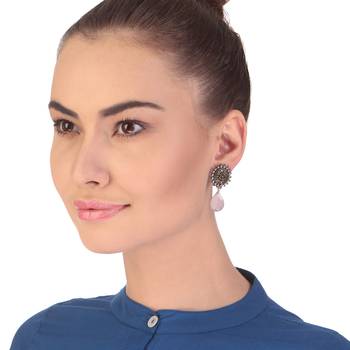 Pink Casual Plain Danglers Drops 2