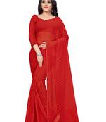 Red printed georgette saree with blouse