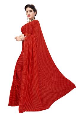Red printed georgette saree with blouse 2