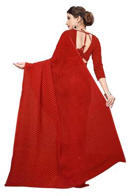 Red printed georgette saree with blouse 3