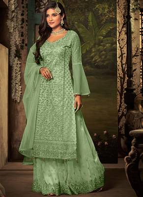 Light-teal embroidered net salwar 1
