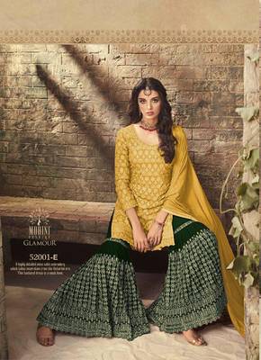 Yellow embroidered faux georgette semi stitched salwar with dupatta 2