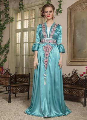 Green Embroidered Crepe Islamic Kaftans 1
