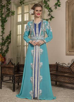 Blue Embroidered Georgette Islamic Kaftans 1