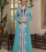 Blue Embroidered Georgette Islamic Kaftans