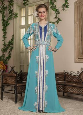 Blue Embroidered Georgette Islamic Kaftans 2