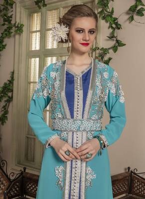 Blue Embroidered Georgette Islamic Kaftans 3