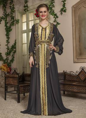 Black Embroidered Georgette Islamic Kaftans 1