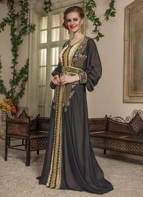 Black Embroidered Georgette Islamic Kaftans 2