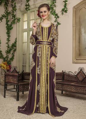 Brown Embroidered Georgette Islamic Kaftans 1