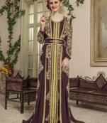 Brown Embroidered Georgette Islamic Kaftans
