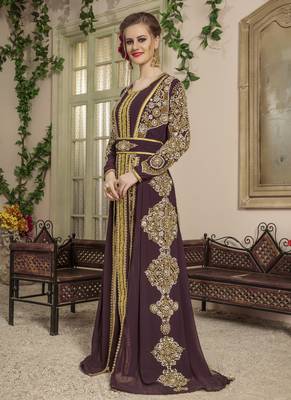 Brown Embroidered Georgette Islamic Kaftans 2