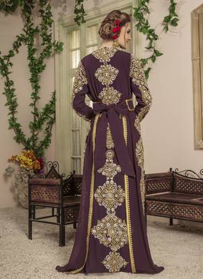 Brown Embroidered Georgette Islamic Kaftans 3