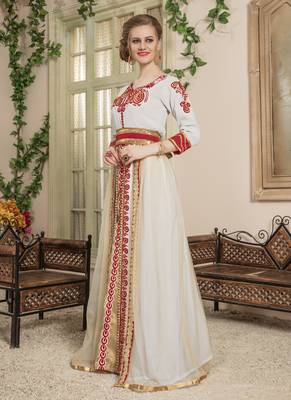 Beige Embroidered Georgette Islamic Kaftans 2