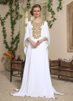 White Embroidered Rayon Islamic Kaftans 1