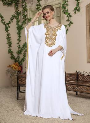 White Embroidered Rayon Islamic Kaftans 2