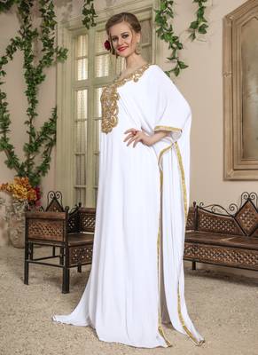 White Embroidered Rayon Islamic Kaftans 3