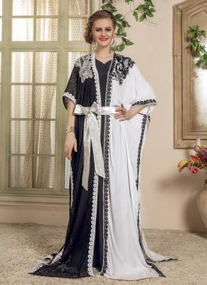 White Embroidered Rayon Islamic Kaftans 1