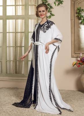 White Embroidered Rayon Islamic Kaftans 2