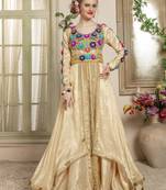 Beige Embroidered Crepe Islamic Kaftans