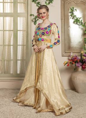 Beige Embroidered Crepe Islamic Kaftans 2