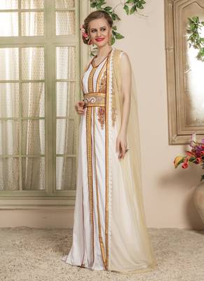 White Embroidered Rayon Islamic Kaftans 2