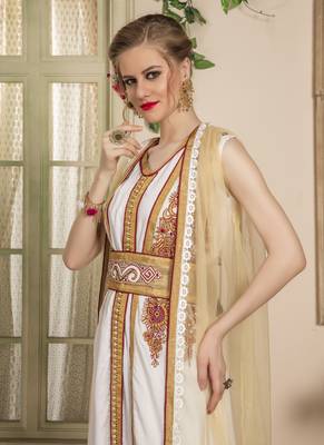White Embroidered Rayon Islamic Kaftans 3