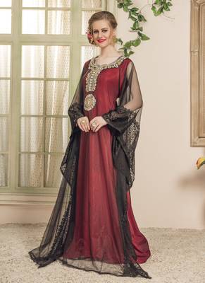 Black Embroidered Crepe Islamic Kaftans 2